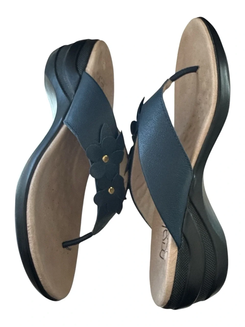 Malu Super Comfort Blue Floral Thong Wedge‎ Sandals Womens US 9 EUR 40